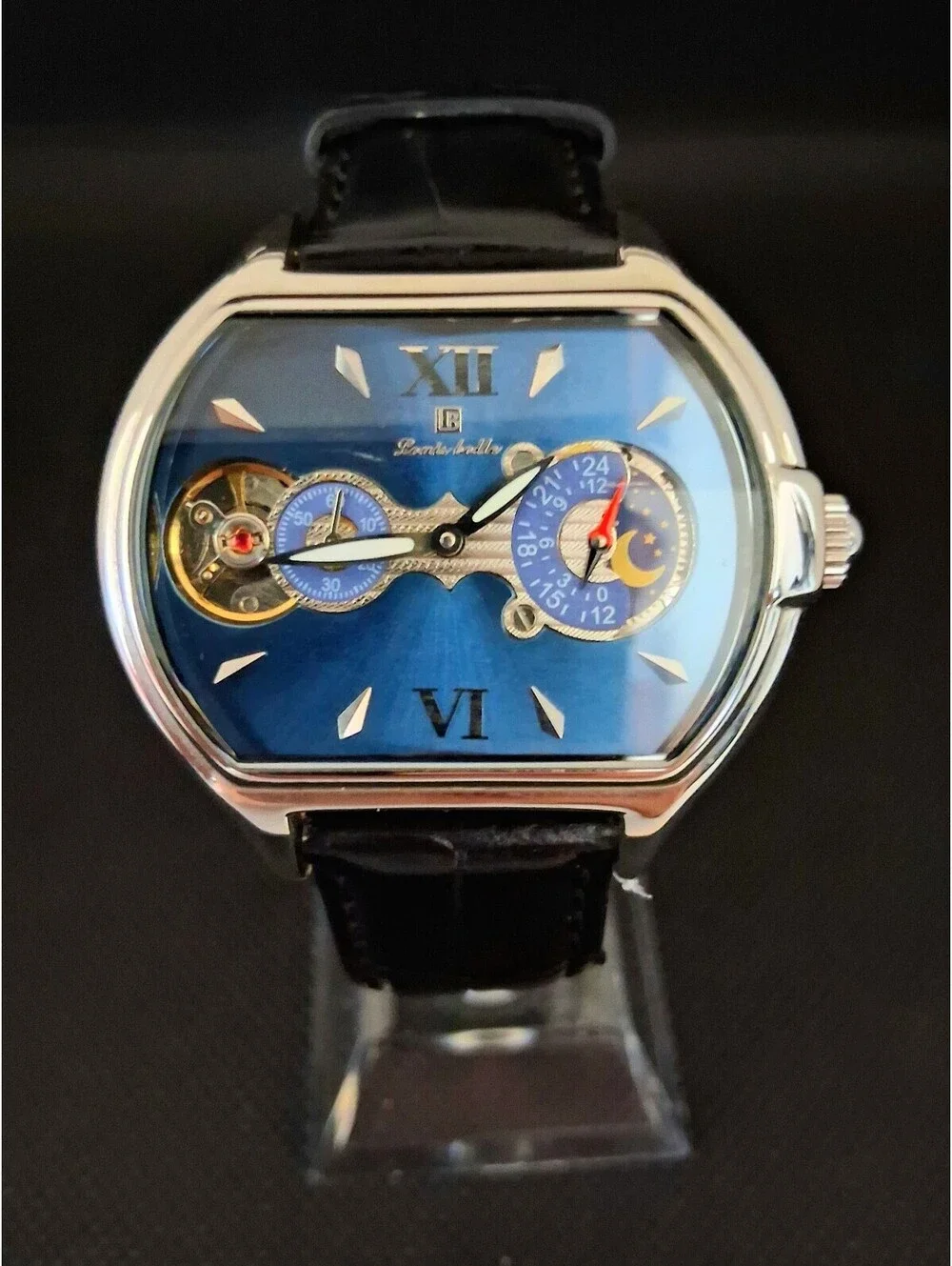 SUPER RARE Louis Bolle Pioneer II Men's Automatic Skeleton 44mm Moon Phase Watch